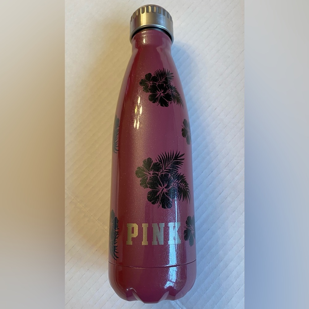 VS Pink 2016 metal water bottle metallic hibiscus tropical floral print